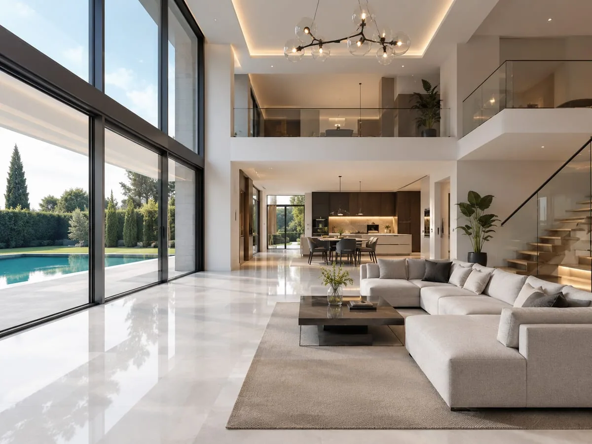 Antalya’da cam cepheli villa yapısının temiz ve bakımlı görünümü